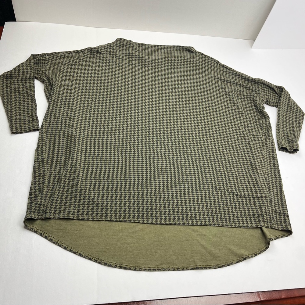 Bryn Walker Green Houndstooth Womens Size‎ XXS Tunic Top Oversized Mock Neck